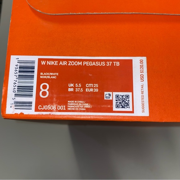 Nike Air Zoom Pegasus 37 TB Black White Running Shoes 8 CJ0677-001 - Picture 9 of 9